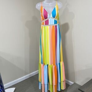 NWT Aura fluorescent striped halter dress. Size S small 4/6